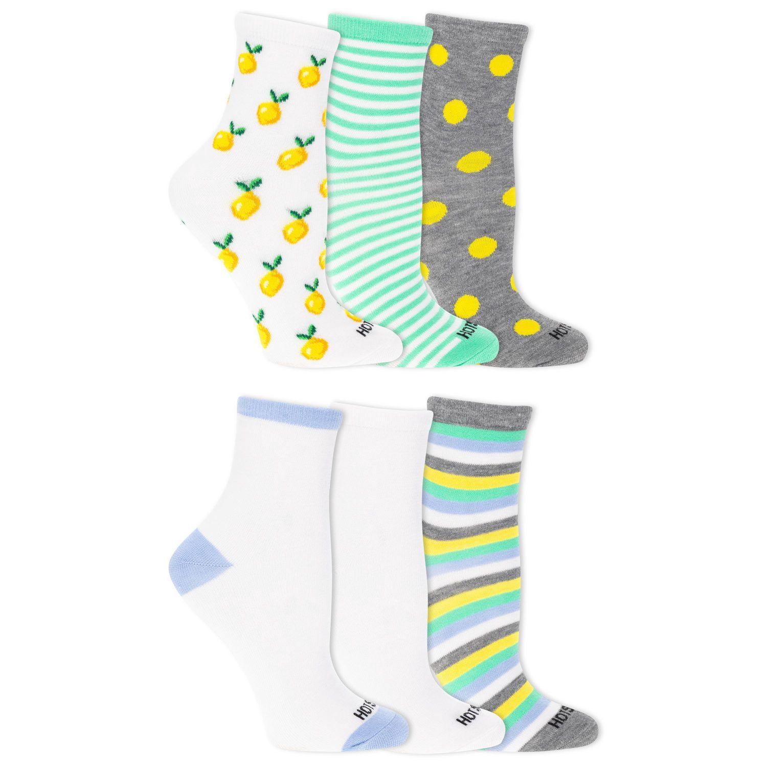 HOTSOX Women's 6 Pair Fashion Mid Crew Socks Size 4-10