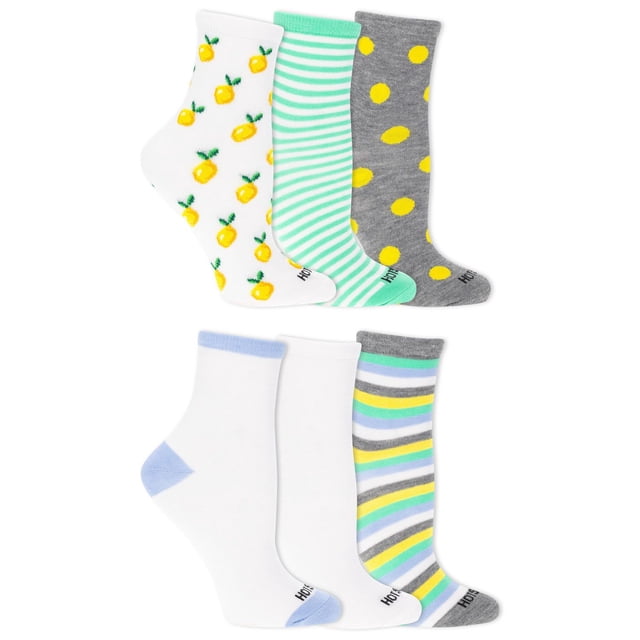 HOTSOX Women's 6 Pair Fashion Mid Crew Socks Size 4-10