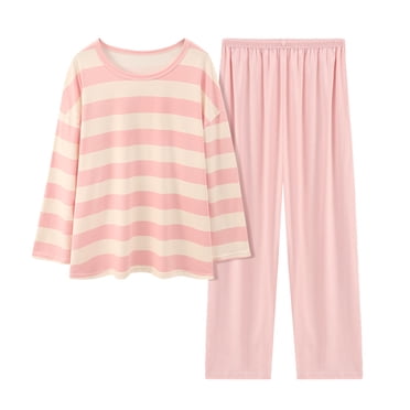 2025 Womens Comfortable Stripe Gradient Women’S Pajamas Pure Color Imitation Cotton Jumpsuit Pajamas for Women Pajamas Women's Casual Loose Pajama Shirt for Women Long Sleeved Trousers