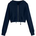 thumbnail image 1 of ORUYROP Sweat à Capuche Court à Manches Longues Zippé Rayé pour Femmes, Veste Décontractée à Cordon de Serrage, 1 of 5