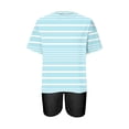 thumbnail image 3 of Mikilon Ensemble Élégant pour Femmes 2 Pcs Mode Décontractée Rayé Imprimé Col Rond Épaule Tombante Short Ensemble Deux Pièces Bleu Clair m, 3 of 4