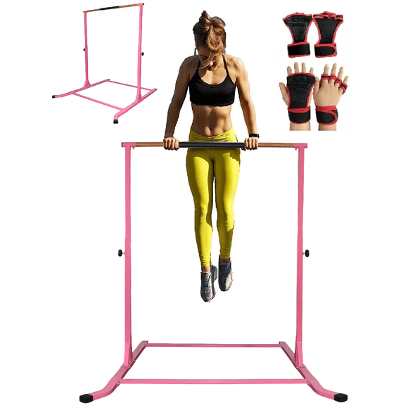 Barre de Gymnastique pour Enfants Barre Kip Horizontale avec Gants et Main Courante Rembourrée, Barre de Singe de Gym Jungle Hauteur Réglable 3 à 5 Pi Barre Kip d'Entraînement Junior pour Gymnase à Domicile Terrain de Jeu (Bleu)