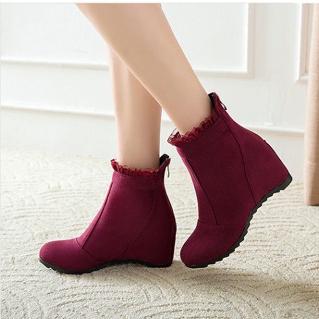 Bottes à Talon Compensé pour Femmes, Bottines Courtes à Hauteur Intérieure Augmentée