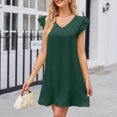 thumbnail image 1 of Robes pour Femmes 2024 Été Surdimensionnée Tempérament Douce Col en V Manches Bouffantes Couleur Unie Robe Confortable Robe Courte Rabais de 50 % Liquidation!, 1 of 7