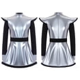 thumbnail image 1 of Moggemol Robe à Manches Longues Zippée avec Short Intégré, Patchwork Métallisé Brillant, Vêtements Extraterrestres pour Filles Argent 14, 1 of 6
