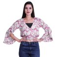 thumbnail image 4 of Moomaya Printed Womens Crop Top Wrap Style Top Wear Ruffle Long Sleeve Casual Summer Blouse, 4 of 5