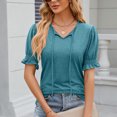 thumbnail image 2 of FAIWAD Womens Casual Tops V Neck Drawstring Shirts Puff Short Sleeve Blouses Loose Work Tunic Tops, 2 of 8