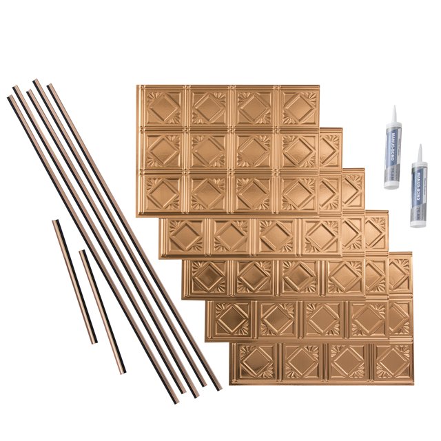 Fasade Traditional Style 4 Decorative Vinyl Backsplash Kit 15 sq ft Polished Copper