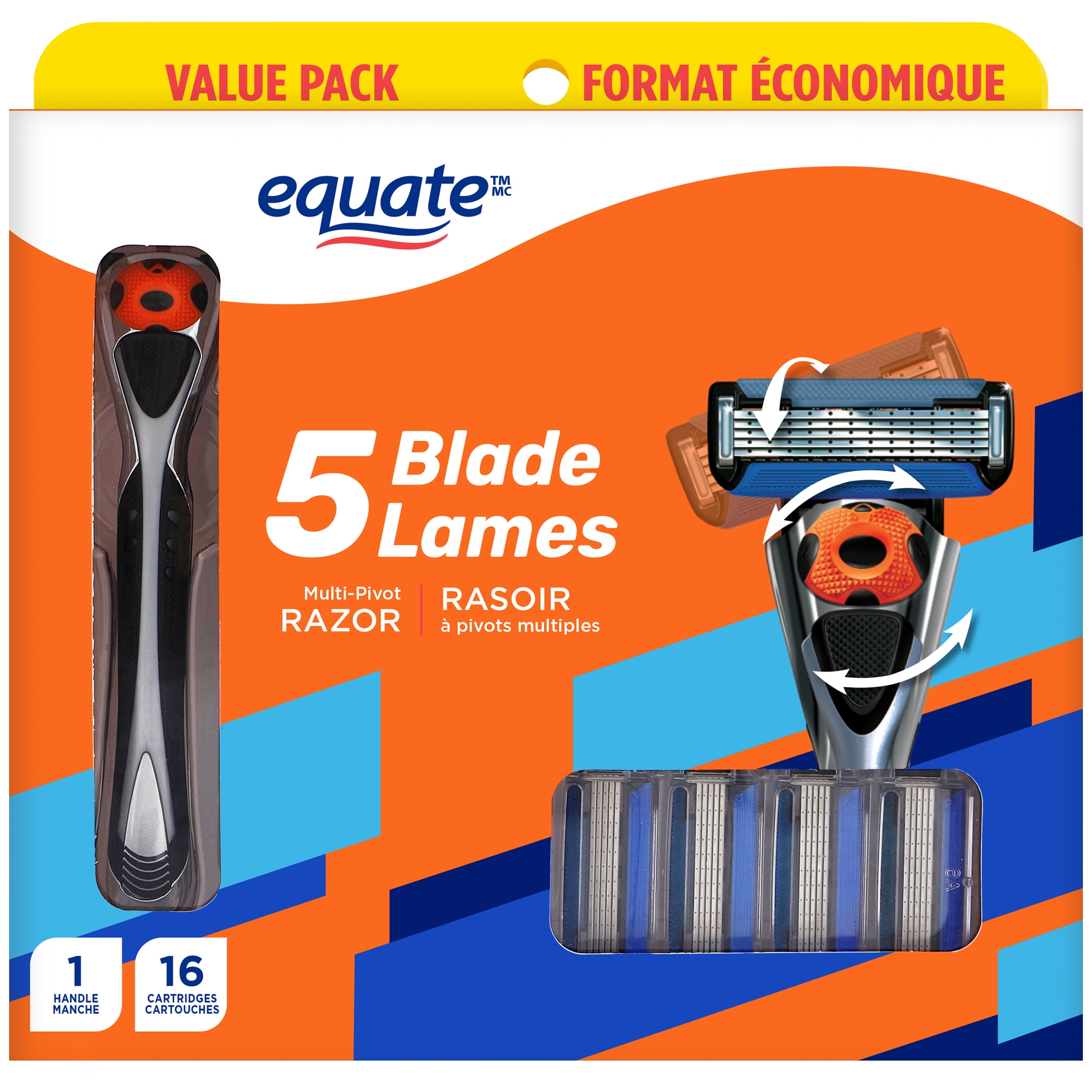 Rasoir 5 lames à pivots multiples Equate