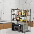 thumbnail image 4 of Iumwxz Microwave Oven Shelf Multi Layer Countertop Kitchen Organizer No Drill Easy Install Durable Space Saving Storage Rack Spice Towel Appliance Holder with Hooks 1 Piece black D, 4 of 6