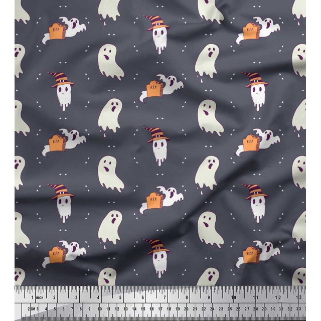 Soimoi Poly Georgette Fabric Ghost Halloween Printed Fabric 1 Yard 52 Inch Wide