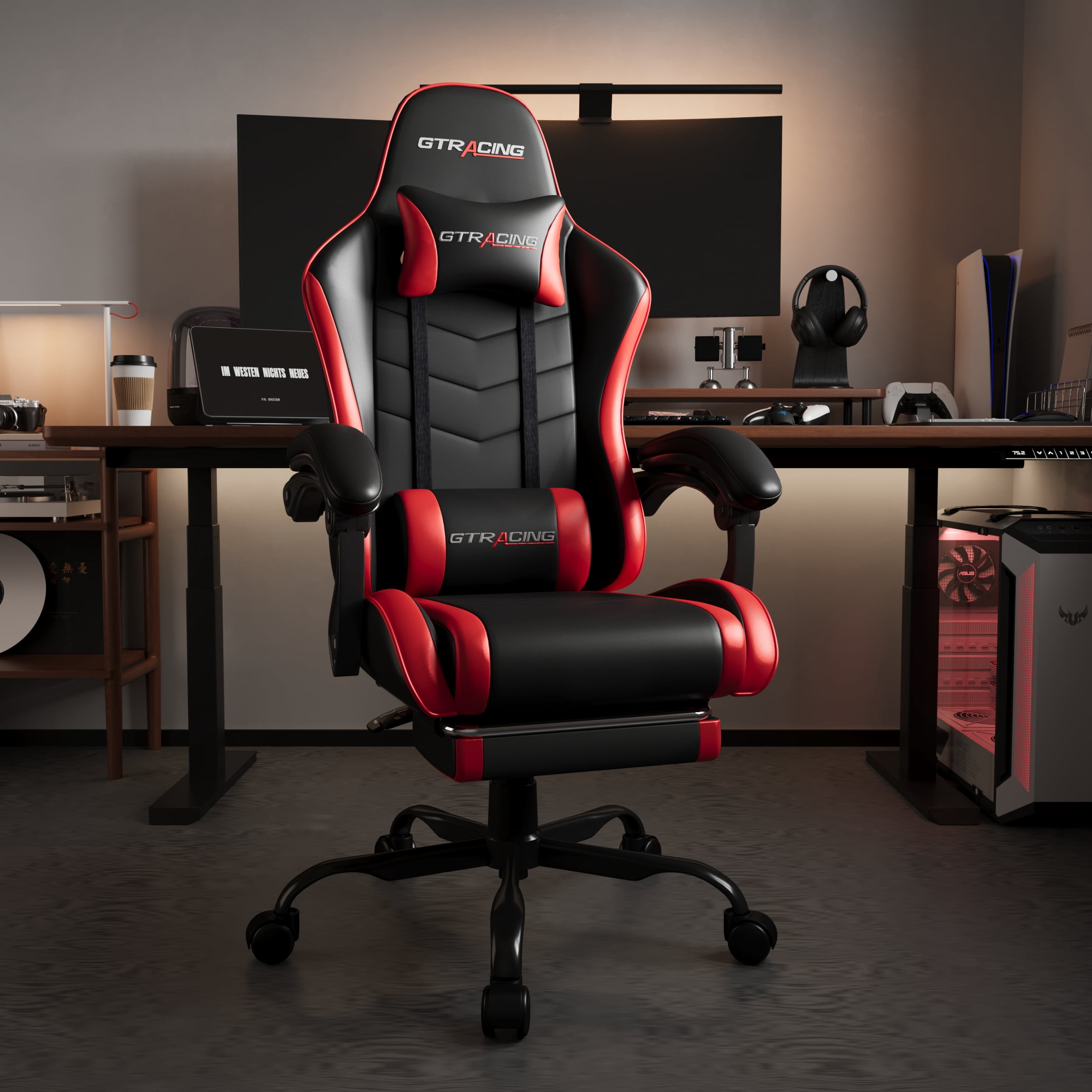 Chaise de jeu ergonomique GTRACING GTWD-200 avec coussins réglables et repose-pieds
