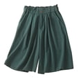 thumbnail image 1 of Diufon Elastic Ruffle Waist Shorts for Women Cotton Linen Pleated Shorts Pockets Solid Color Button Shorts, 1 of 7