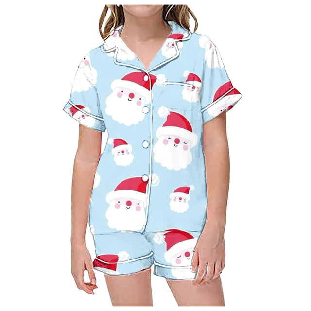 2025 Imprimé de Noël Fille Trucs Manches Courtes Shorts Cardigan Pyjama Fille Pyjamas Deux Ensembles