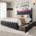 thumbnail image 1 of Bingirl King-Size Bed Frame with 51-Inch Tall Headboard, Platform Design, Leather Upholstered, 4 Storage Drawers, USB Charging Station, LED Lights, No Box Spring Required, Easy to Assemble - Grey, 1 of 6