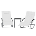 thumbnail image 1 of 3-Piece Outdoor Patio Rocking Chair Set, 2 Reclining Lounge Chairs + 1 Side Table, with Pillows, Black/White/Grey, Iron Frame, 1 of 5