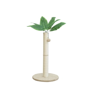 Home4Cat 23.6" Tropical Sisal Cat Scratching Post with Palm Leaves and Hanging Toy – Beige / Green