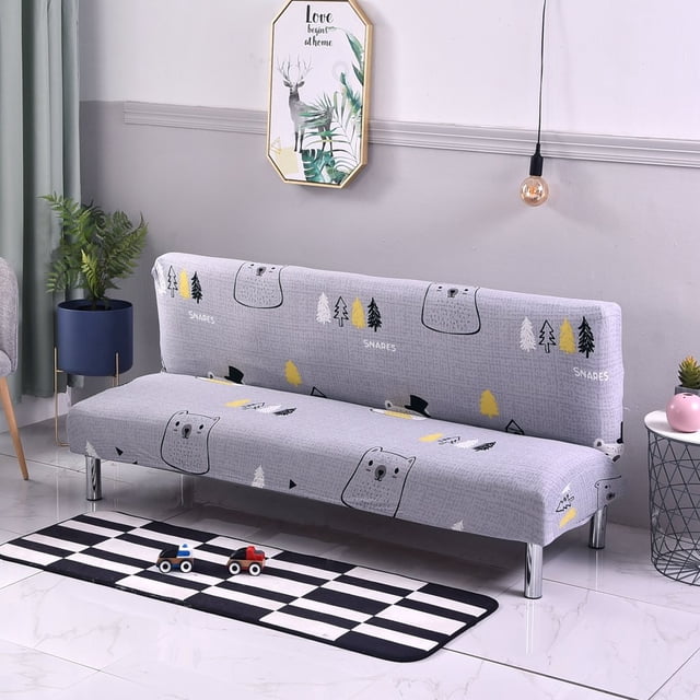 CHOK 2024 Futon Slipcover Armless Sofa Covers Stretch Sofa Bed Slipcover Protector Elastic (Light Gray Animal)