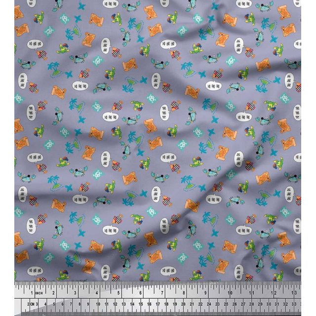 Soimoi Cotton Duck Fabric Tree,Crab & Fish Ocean Print Sewing Fabric Yard 56 Inch Wide