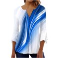 thumbnail image 3 of Pompotops Women's Casual Trumpet 3/4 Sleeve Printed Buttoned Basic Ruched Tops Pleated Blouses Clearance, 3 of 6