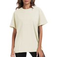 thumbnail image 2 of Plebaso T-Shirts en Coton pour Femmes à Manches Courtes, Col Rond, T-Shirts Basiques, Hauts Décontractés, Couleur Unie, Coupe Ample, 2 of 7