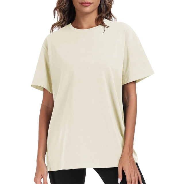 Meichang T-Shirts pour Femmes à Manches Courtes, Hauts d'Été Décontractés Tendance, T-Shirts Unis Coupe Ample, T-Shirts Confortables en Coton Doux, T-Shirts Légers à Col Rond