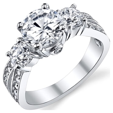 Women's 1.50 Carats Wedding Engagement Ring Sterling Silver 925 "Past Present Future" Cubic Zirconia