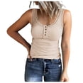 thumbnail image 1 of MIASHUI Women Sleeveless Tanks Top Casual Round Neck Splice Button Basic Tops,Beige,M, 1 of 5