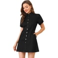 thumbnail image 1 of INSPIRE CHIC Robe en Denim pour Femme à Manches Courtes Bouffantes, Robe Chemise à Boutons, 1 of 6