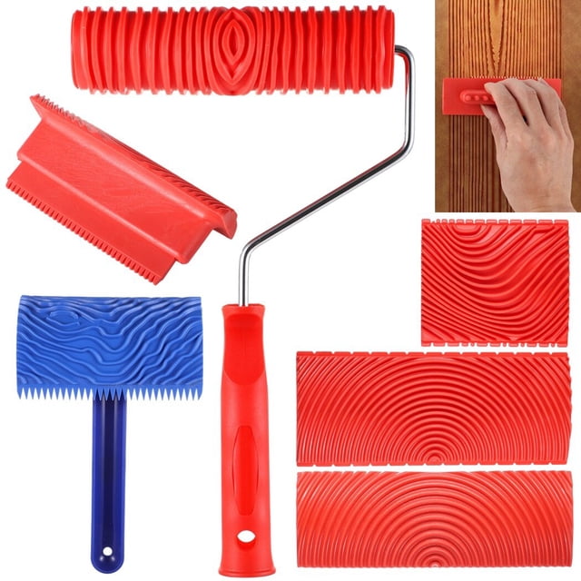 6 PCS Wood Grain Paint Tool Set, Soft Rubber Wood Grain Painting Tools, Textured Pattern Roller with Handle for Wall Floor Furniture, Wood Grain Painting Tool Kit for DIY Room Decoration