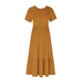 thumbnail image 3 of Penkiiy Robe d'Été Décontractée pour Femme à Manches Courtes, Col Ras du Cou, Robe Longue Fluide à Étages pour la Plage avec Poches, m Jaune, 3 of 5