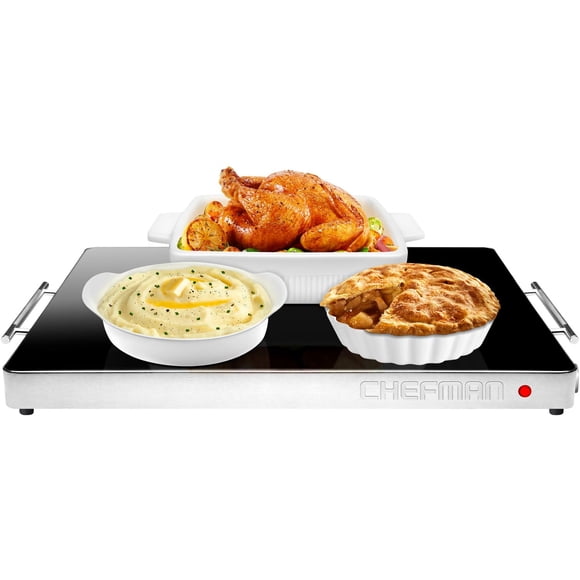 Chefman Electric Warming Tray w/ Temp Control, 21" x 16", Stainless Steel w/ Glass Top - New