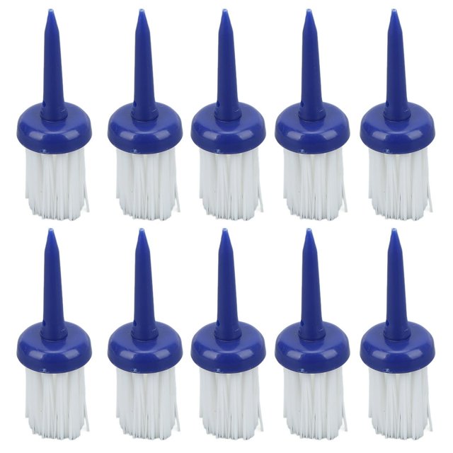 CUITING 10pcs Golf Tees Brush Type Low Resistance More Distance Consistent Height Plastic Tees for Golf Driver TrainingBlue Handle White Hair