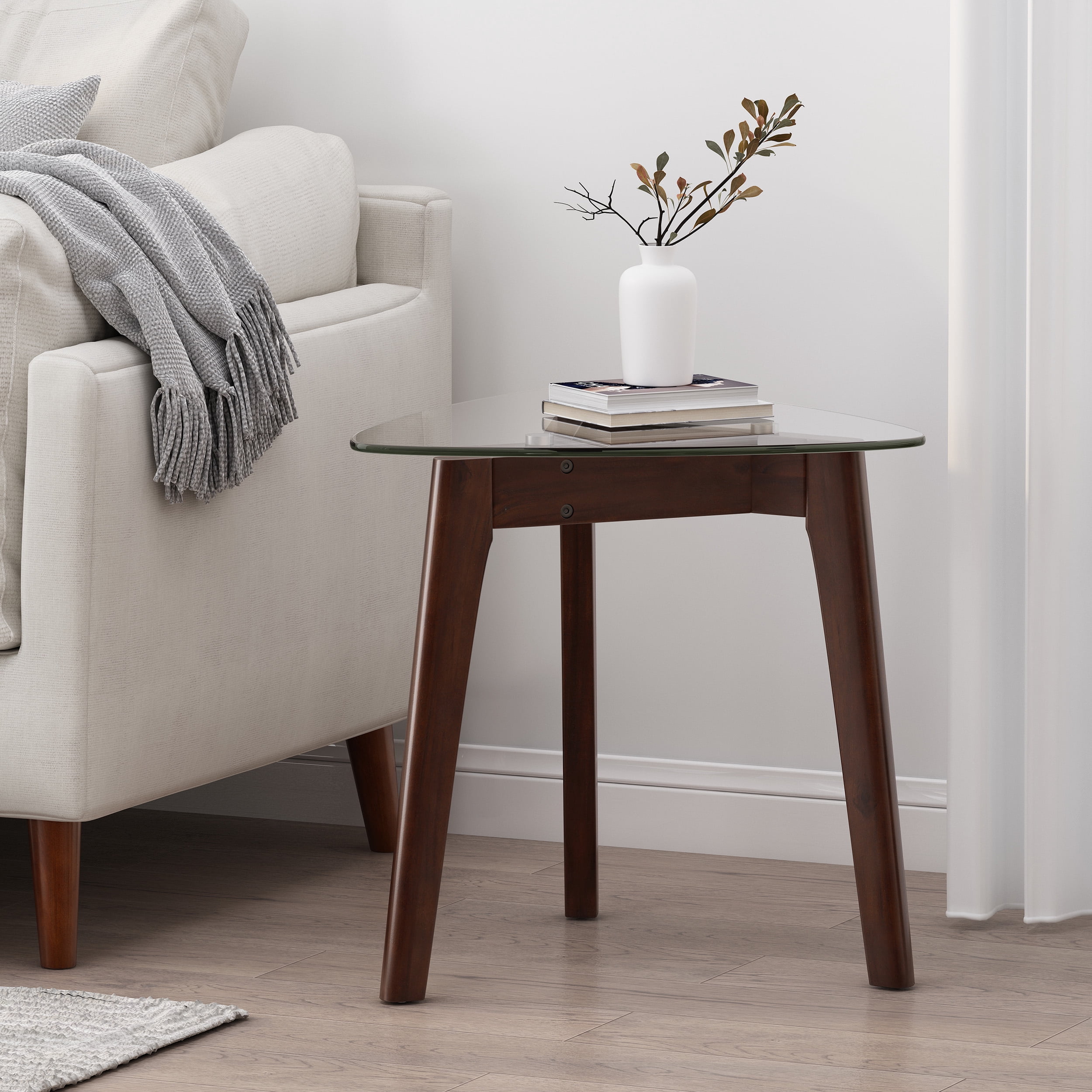Noble House Mosier Mid-Century Modern End Table with Glass Top