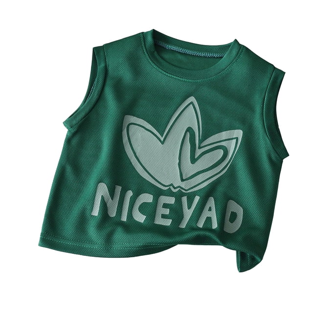 Hiiyo Little Boys Quick Drying Tank Top Letter Print Sports Athletic Vest,Green