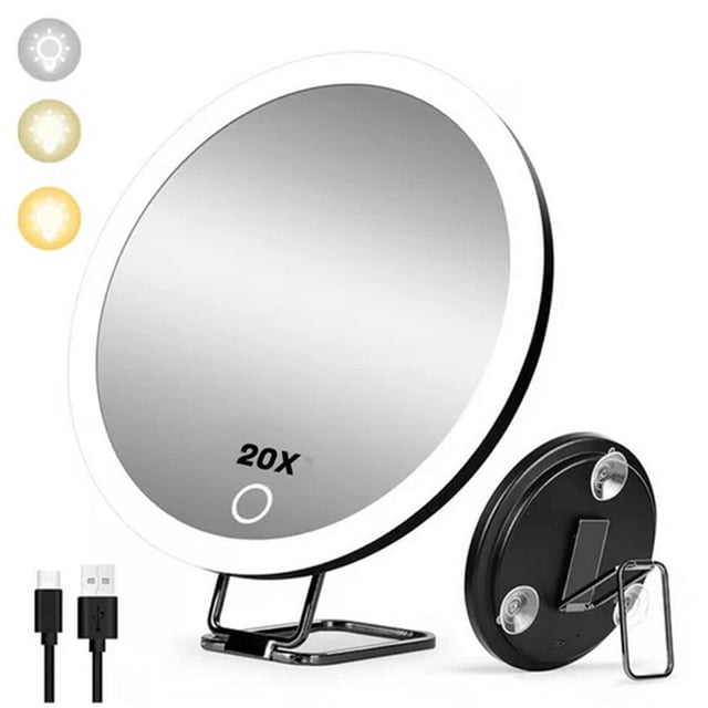 Un Miroir de Maquillage à DEL Grossissant à Batterie Rechargeable, Design Portable avec Support Ajustable pour une Application de Maquillage Précise #N18ji
