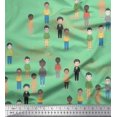 thumbnail image 1 of Soimoi Tissu Satin Modal Vert Imprimé Groupe Humain Tissu au Mètre 42 Pouces de Large, 1 of 3
