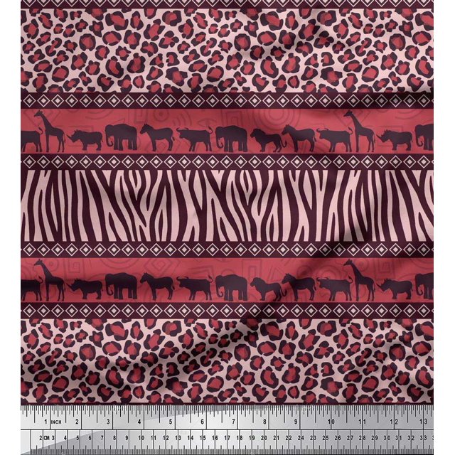 Soimoi Polyester Crepe Fabric Animal Skin & Animals Group Fabric Prints by Yard 42 Inch Wide