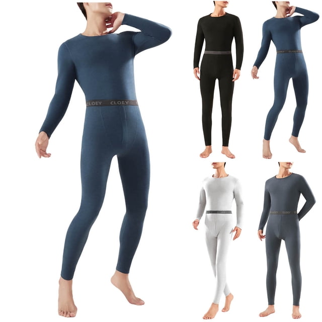Sentmoon Ensemble Lounge Homme Décontracté en Molleton Thermique Épaissi Base Thermique Manches Longues Col Rond Haut et Bas Ensemble Respirant Automne et Hiver pour Activités de Plein Air et Randonnée L