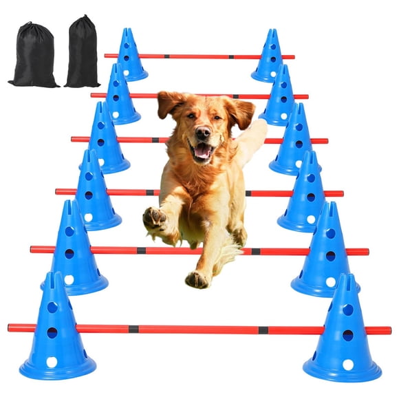 Dog Agile Hurdle Cone Set- 12 Cones & 6 Adjustable Hurdles (4 Heights) with Storage Bag - Puppy Obstacle Course Equipment for Dogs,Dog Agile Training Equipment