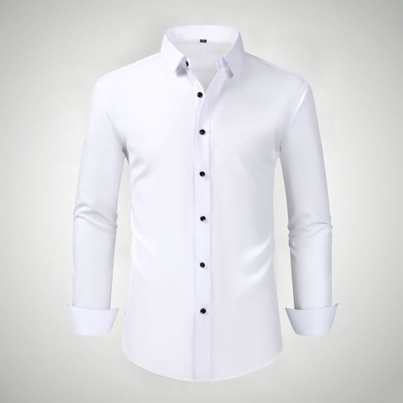 Stretchy Button Down Shirt Men Slim Fit Mens Dress Shirt Men Shirt Casual Mens Travel Shirt Mens Wedding Guest Shirt, White, XXL