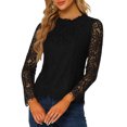 thumbnail image 1 of INSPIRE CHIC Haut en Dentelle pour Femme à Manches Longues, Encolure à Volants, Ourlet Péplum, Blouse Habillée à Motif Floral, L Noir, 1 of 8