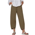 thumbnail image 1 of Timegard Plus Size Pants for Women Elastic Waist Solid Color Comfy Fall Casual Crop Pants with Pockets, 1 of 5