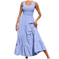 thumbnail image 1 of Penkiiy Robe Maxi d'Été Décontractée pour Femme, Fluide, à Volants, Bohème, Longue, m Bleu Pâle, 1 of 6