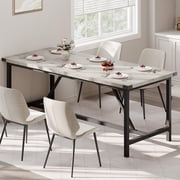 BeesClover Dining Table for 6 with Corner Iron Protectior, 71Inch Rectangular Wood Kitchen Table with H-Heavy Duty Metal Legs, Industrial Dining Table for Dining Room