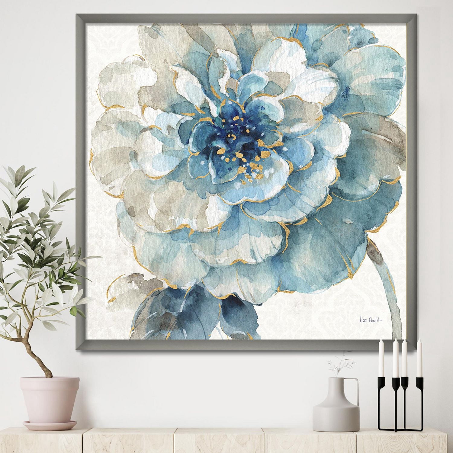 Designart Indigold Gold Country Flower Art mural encadré