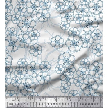 Soimoi Blue Cotton Cambric Fabric Artistic Floral Print Fabric by the Yard 56 Inch Wide