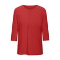 thumbnail image 4 of DDAPJ pyju T-shirts pour Femmes Grande Taille Amples Décontractés à Manches 3/4 Col Ras du Cou T-shirts Légers Chandails à Enfiler T-shirts Unis Basiques Ventes Éclair du Jour Rouge XXXXXL, 4 of 5