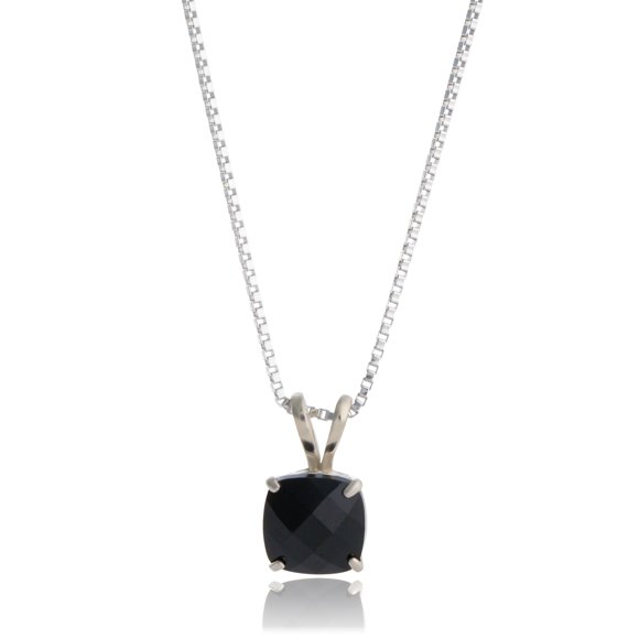 MAX + STONE 925 Sterling Silver 6mm Cushion Cut December Birthstone Onyx Solitaire Pendant Necklace for Women with 18 inch Box Chain