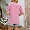thumbnail image 4 of Yanlir Women's Fashion Spring Summer Solid Color Round Neck Short Sleeve Lace Patchwork Loose T-Shirt Summer Tops(Pink,S), 4 of 7